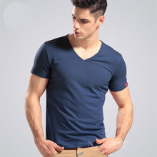 Classic Max 4xl solid color V neck short sleeves lycra cotton mens t shirts,high quality tight t shirt men, mens tops and tees