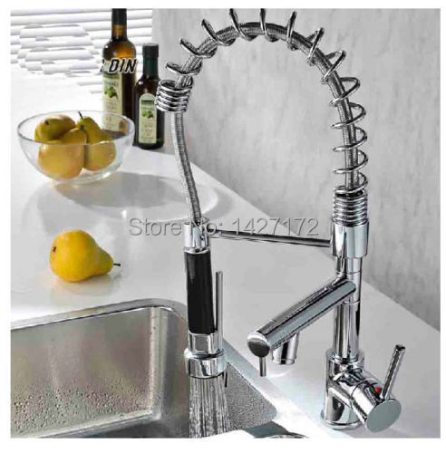 Modern New Deck Mounted Spring Polished Chrome Brass Kitchen Faucet Single Handle Sink Mixer Tap