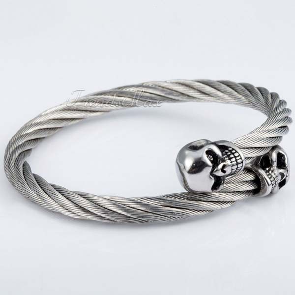 Fashion 6mm Mens Boys Silver Stainless Steel Bracelet Skull Animal Charm Rope Cuff Bangle Bracelet Wholesale