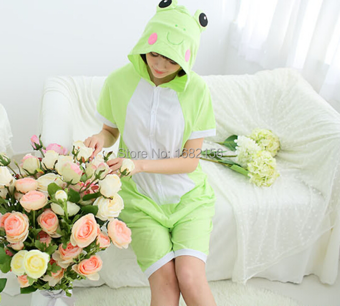 Frog Pajamas 100% Cotton Short Sleeves Anime Cartoon Animal Summer Onesies Unisex Frog Pyjamas Sleepwear For Adults 1.jpg