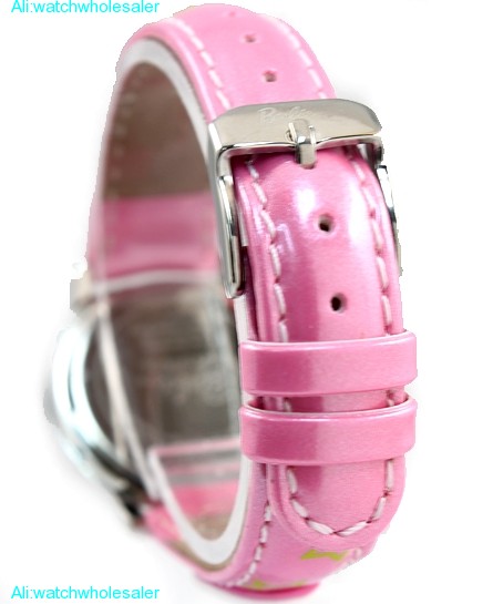 New Pink Band Round PNP Shiny Silver Watchcase Children Watch KW056C