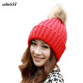 Hot Sale Women Cap Echo657 New Fashion Women Winter Casual Fur Ball Warm Hat Crochet Knitted