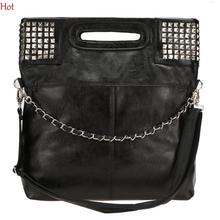 Hot Chain Foldable Rivets Bags Women Soft Leather Handbag Fashion Messenger Bag Vintage Shoulder Bag Black Punk Handbag SV002315