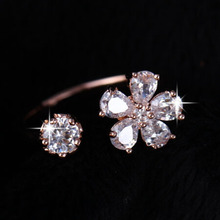 2 color 2014 new design Plated 18K rose Gold zircon crystal wedding rings minimalist Flower gem