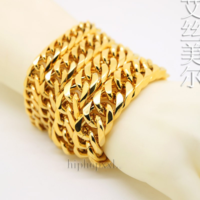 Hiphop golden bracelets bangles High Quality 18K Gold plated 21cm long Cuban Link chunky pulseras chain