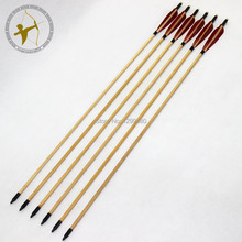 Free Shipping New 6 Pcs Archery Self Nock Point Head Red Real Turkey Feather Wood Shaft