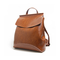 Solid Color Retro Cowhide Backpack Fashion Simple Flap Casual Bag Women High Quality Genuine Leather Backpack