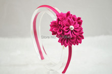 2014 free shipping Baby Girls Satin Ribbon Flower Headband With Pearl For Photography Props Infant Baby