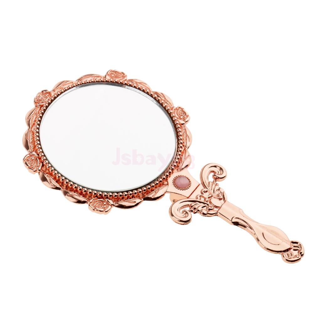 Mini Vintage Antique Style Handheld Cosmetic Folding Makeup Mirror Rose Gold Round