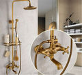 New Arrival Bathroom Retro Shower Set Faucet W Commodity Shelf And Hangers Antique Brass Mixer Tap