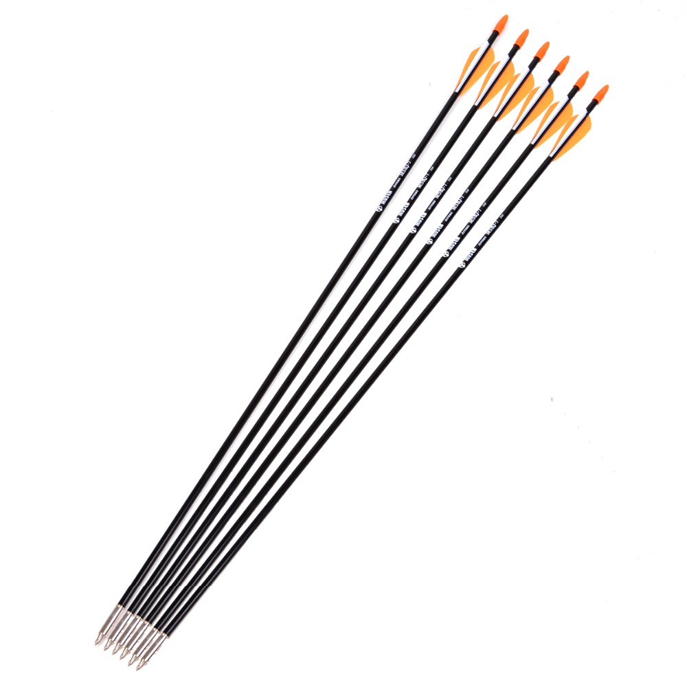 6pcs lot Fiberglass Arrow with Orange Plastic Feather for Recurve Bow Long Bow Arrow Hunting and