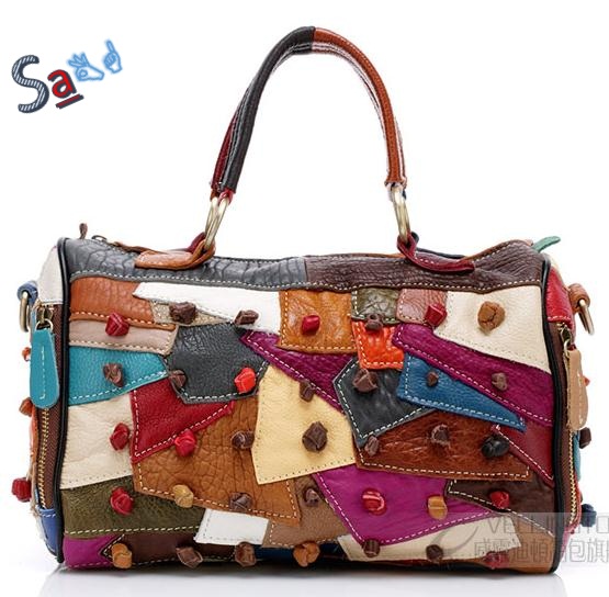 2016 hot sale Guaranteed 100% genuine leather patchwork handbags cowhide women multicolor ...