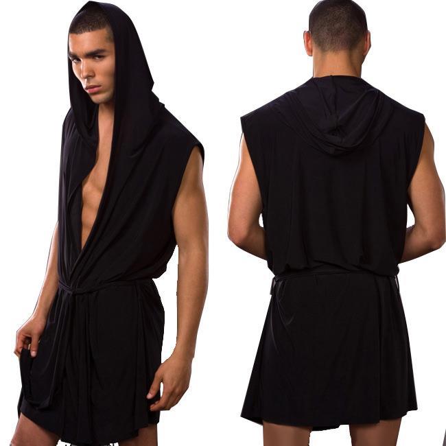 Robes L Gantes France Black Hooded Robe Mens