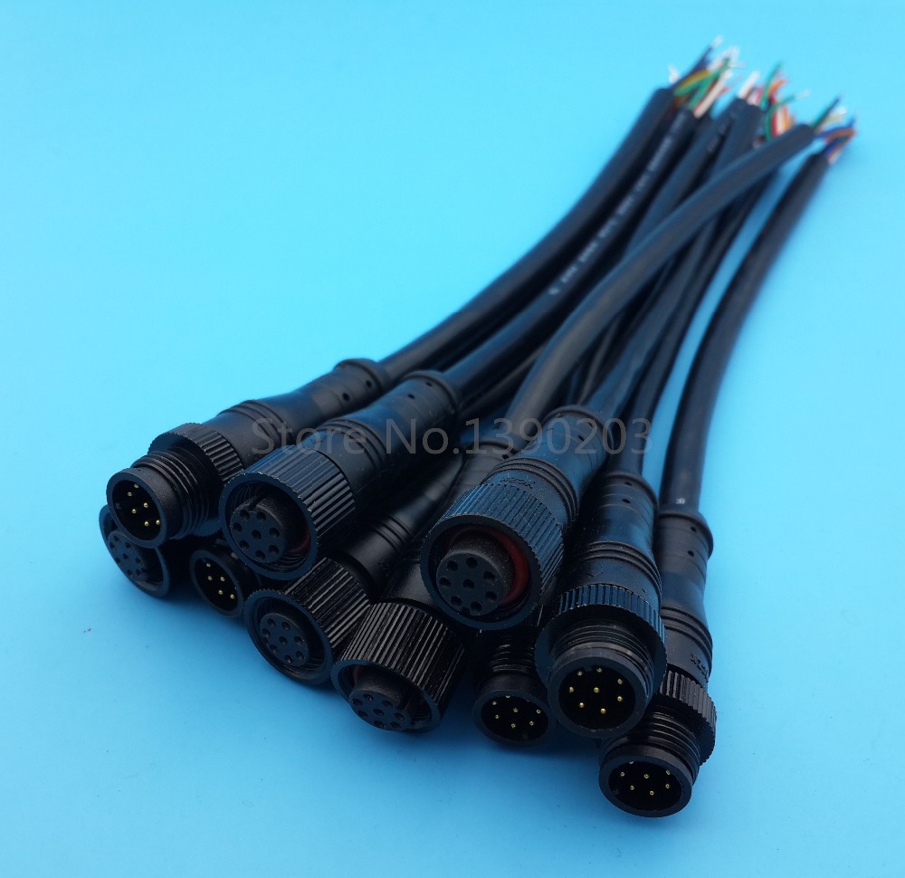 Гаджет  5Pairs 8Pin IP68 Black Waterproof Connectors Cable OD 6mm 20cm Long Wire Gauge 24AWG None Электротехническое оборудование и материалы