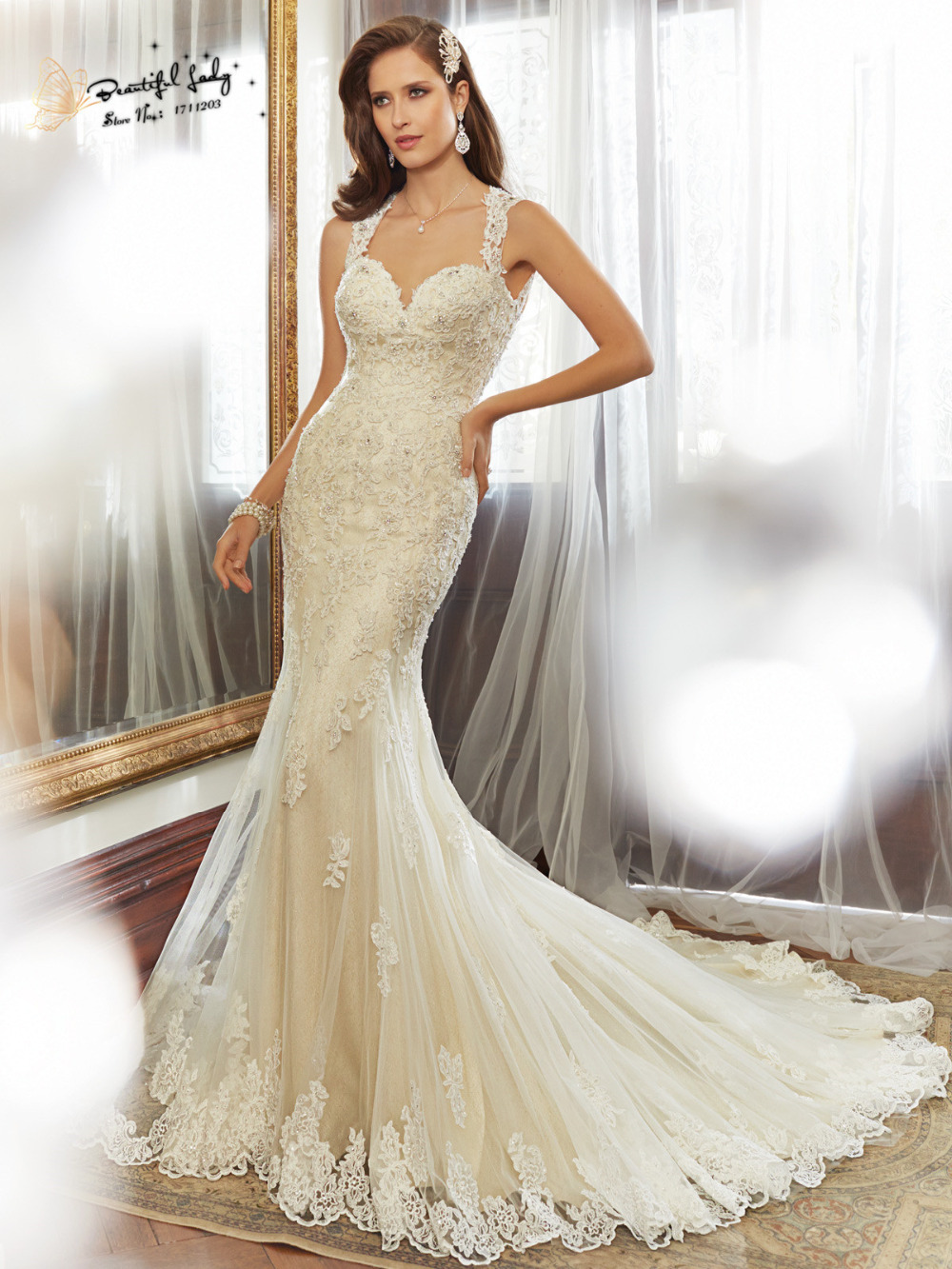 トップ ファッション 2015 オープン バック レース マーメイド ウェディング ドレスブライダルドレス有名な デザイナー vestidos デ