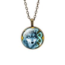Fashion Bronze Silver Color Jewelry for Women Newest Punk Wolf Necklace Glass Cabochon Statement Chain Necklace