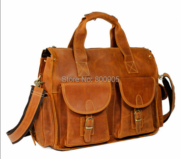 retail  brown color crazy horse Leather men's bag man vintage shoulder pockets  bags, men  man's messenger business  bag