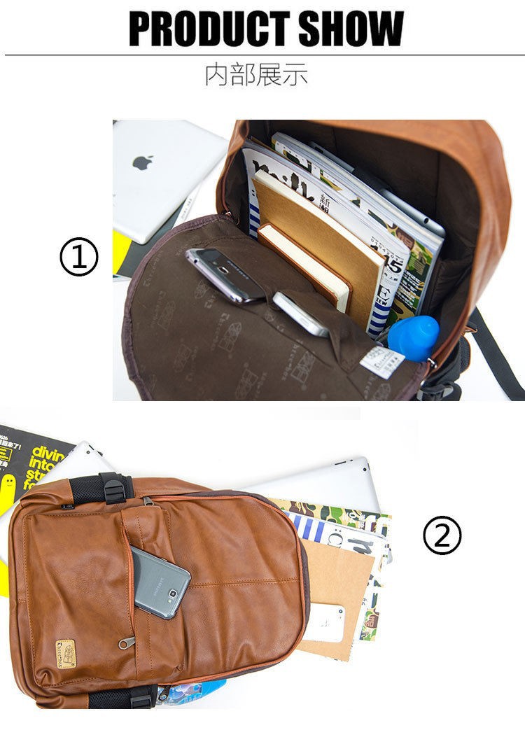 2015 Top Quality Brand Fashion Black Genuine Leather Men's Backpacks P