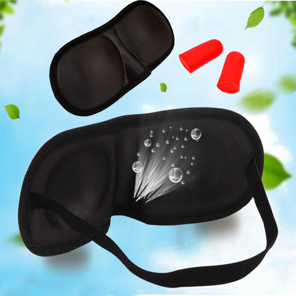 Eye Mask Black Sleeping Eyeshade Eyepatch Blindfold with Earplugs Shade Travel Sleep Aid Cover Light Guide