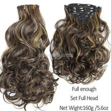 160g 7pcs set clips in hair extension long Curly Fake hair pieces 16 clip in false