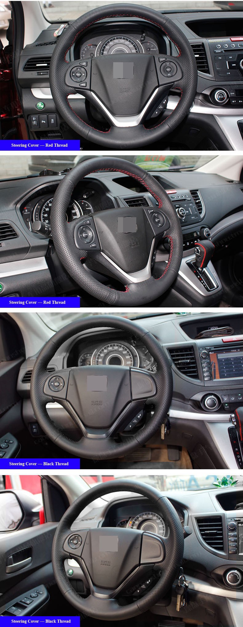 for Honda CRV 2012 2013 Leather Steering Wheel Cover Black Thread