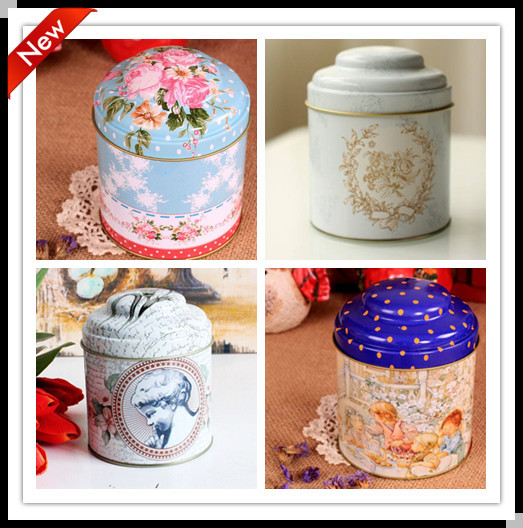 2015 metal tea cox 2pc/set small round iron Tin Metal Tea Can Storage