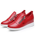 Genuine Leather Women Inside Heel Casual Shoes Fashion Side Zip Big Size 43 Ladies Height Increasing