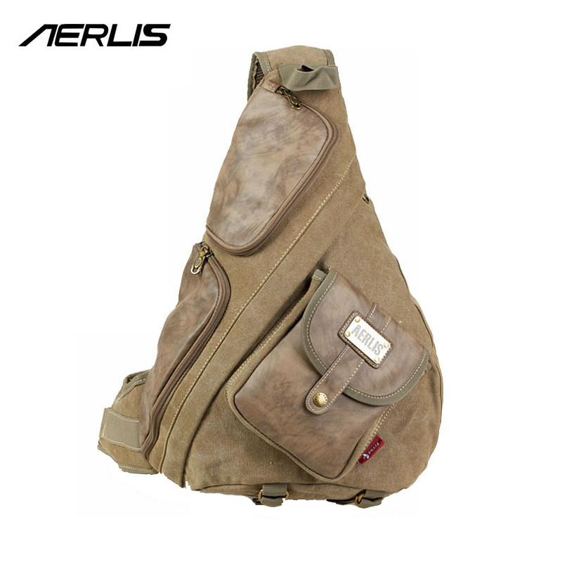 AERLIS Men Women Vintage Canvas Leather Shoulder Backpack Travel School Sling Military Bag ...