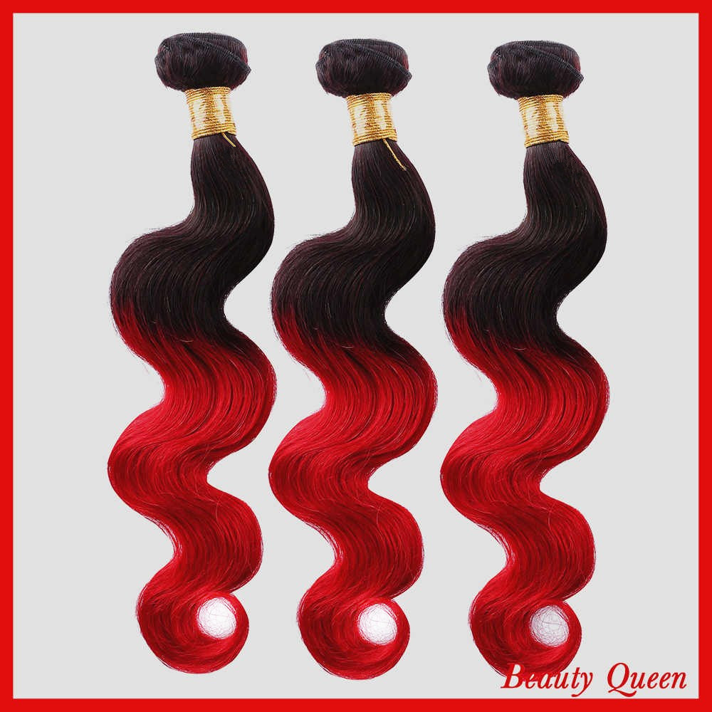 7A Queen Hair Product Brazilian Ombre Body Wave Virgin Hair Two Tone 1B/Red 3pcs lot 12