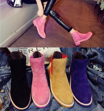 New 2016 Autumn Winter Brand Women Suede Leather Ankle Boots Flat Heels 9 Candy Colors Oxford Shoes Woman Casual Free Shipping