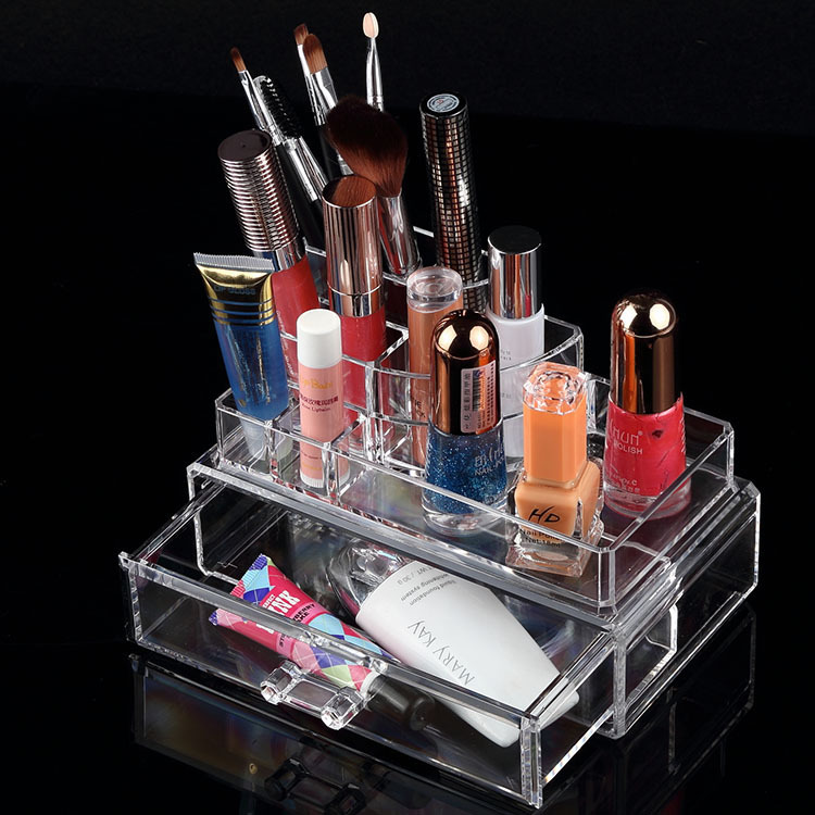Portable Clear Acrylic Crystal Removeable Makeup Organizers Box Drawer Cosmetic Nail Polish Lipstic Brush Storage Display Stand