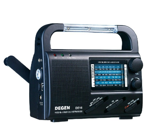 DEGEN FM FML MW SW Crank Dynamo Solar Emergency Radio World Receiver hand power generated led