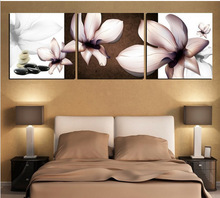 HOME DECOR High Precision Set of 3 Quietly elegant large flowers Stretched canvas oil painting printer Ready to Hang