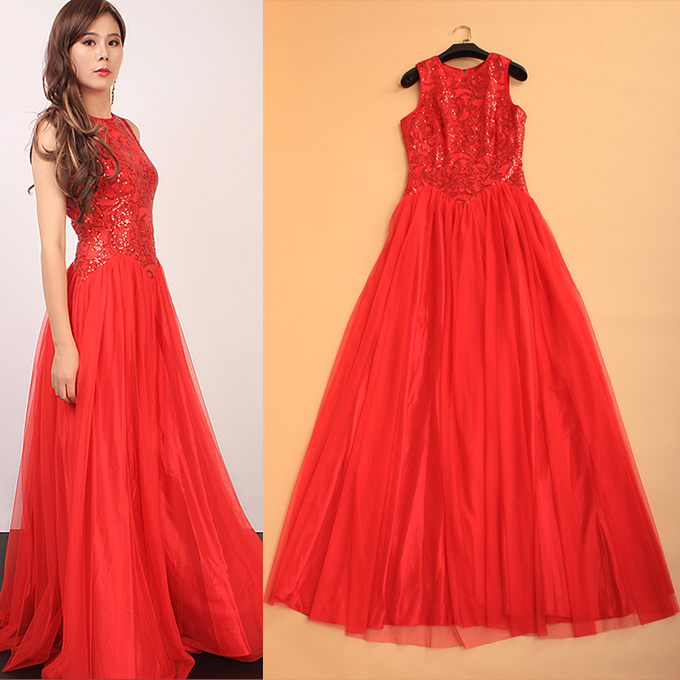 Formal Dresses 2015 Summer Fashion Brand Women High Quality Mesh Lace Patchwork 3 color Sequined Evening Long Dress Girls