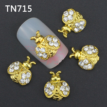 10pcs Glitter golden Bee 3d Nail Art Decorations with Rhinestones, Alloy Nail Charms Jewelry for Nail Gel/Polish Tools TN715