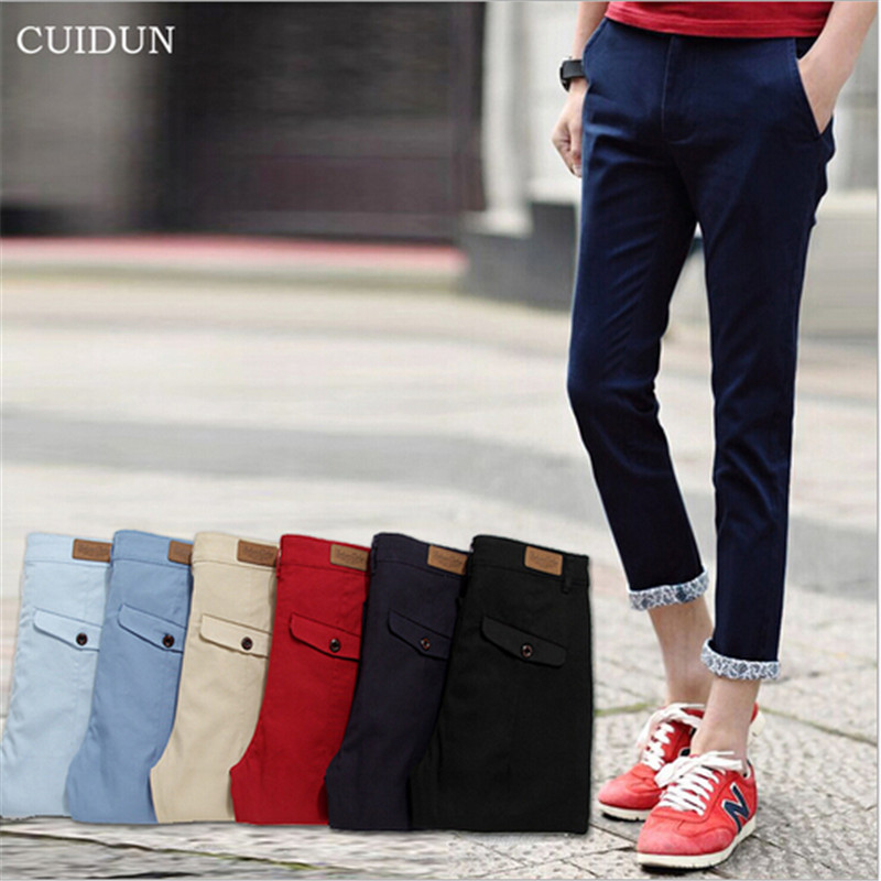 New 2015 Brand Summer Autumn Fashion Thin Men s Casual Pants Slim Cotton Solid Ankle Length