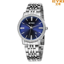 Eyki Brand Couple Tables Lovers Watch Fine Luxury Inlay Rhinestone Dial Steel Strap Quartz Watches Calendar Watch Ladies Watch