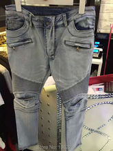 2016 luxury brand fashion balmaied skinny distressed ripped denim biker straight destroy jeans for men hole slim fit blue black