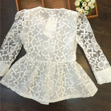 2015 spring summer flower mbroidery lace clairvoyant blouses bow princess girls Cardigan style blouse suit
