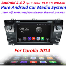 2 din Pure Android 4.4 Car DVD Player For Toyota corolla 2014 with WIFI 3G GPS USB Capacitive screen Car radio Audio car stereo