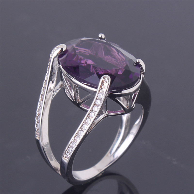 Women-Fashion-Jewelry-Big-Rings-18K-White-Gold-Plated-Oval-Purple ...