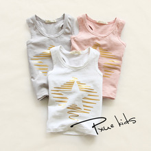 2016 Hot sale 1-7Y children t-shirts for boys girls tops tees child Sleeveless t shirts kids clothing star fashion 4 colors