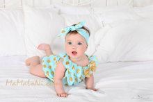 Mint Baby Romper Bubble Polka Dots Romper Aqua Girls outfit Ruffle Romper headband for baby girls baby dress Birthday romper