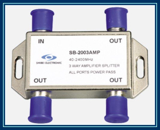 3 way SAT signal amplifier splitter SB 2003AMP all ports single way passing current Free Shipping
