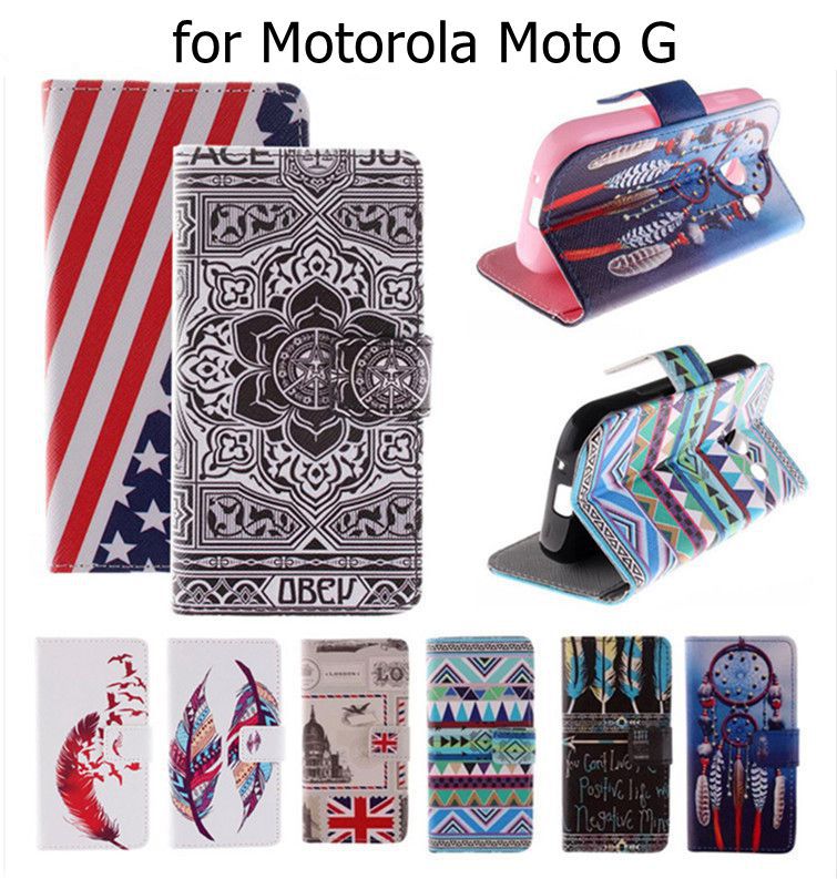 2015 New High Quality Mobile Phone Accessories Wallet Flip PU Leather Case for Motorola Moto G