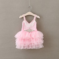 EMS DHL Free Shipping toddler Little Girl s Holiday Dress kids Lace Rhinestone Sash Lace Gauze