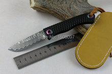 Hot negro G10 manija del acero de damasco de hoja de bolsillo plegable del cuchillo que acampa táctico funda de cuero faca herramientas de múltiples funciones