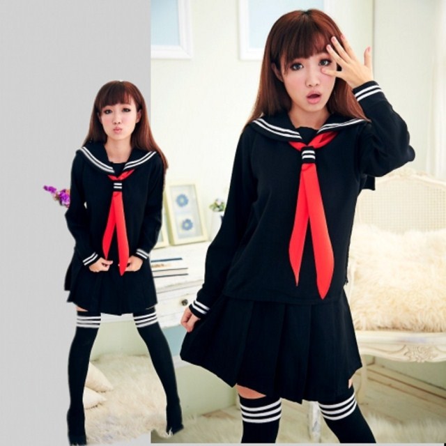 JK Japanese School sailor uniform fashion school class navy sailor school uniforms for Cosplay girls suit 3 Pcs / Set