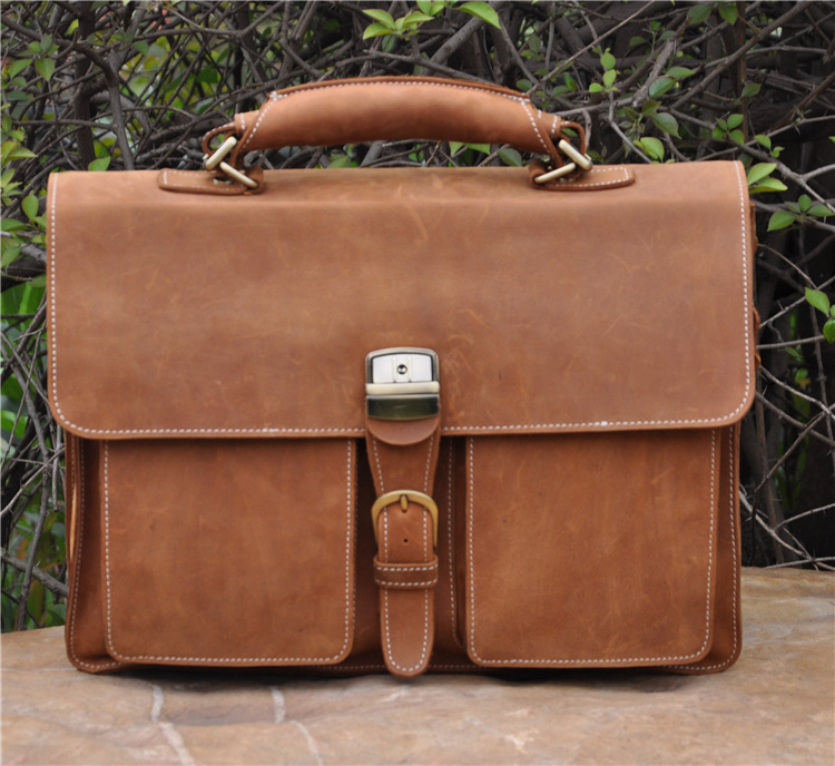 Discount! Crazy horse leather briefcase bag for business man,Fashion men Messenger bags yellow ...