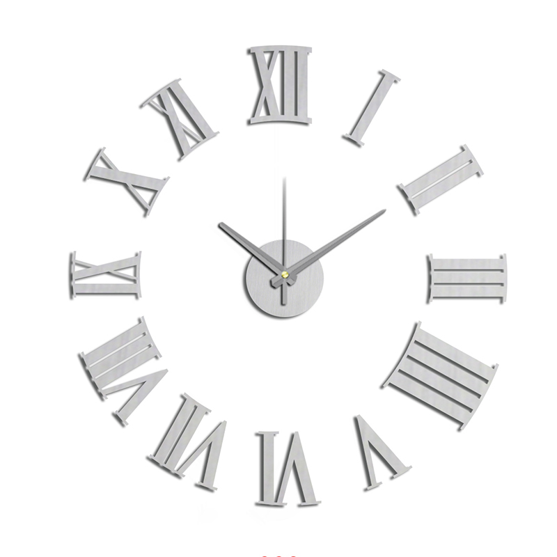 New Arrival DIY Modern Fashion Creative Wall Clock Paste EVA Silver Rome number Decoration Clock 60x60cm 10EM105S